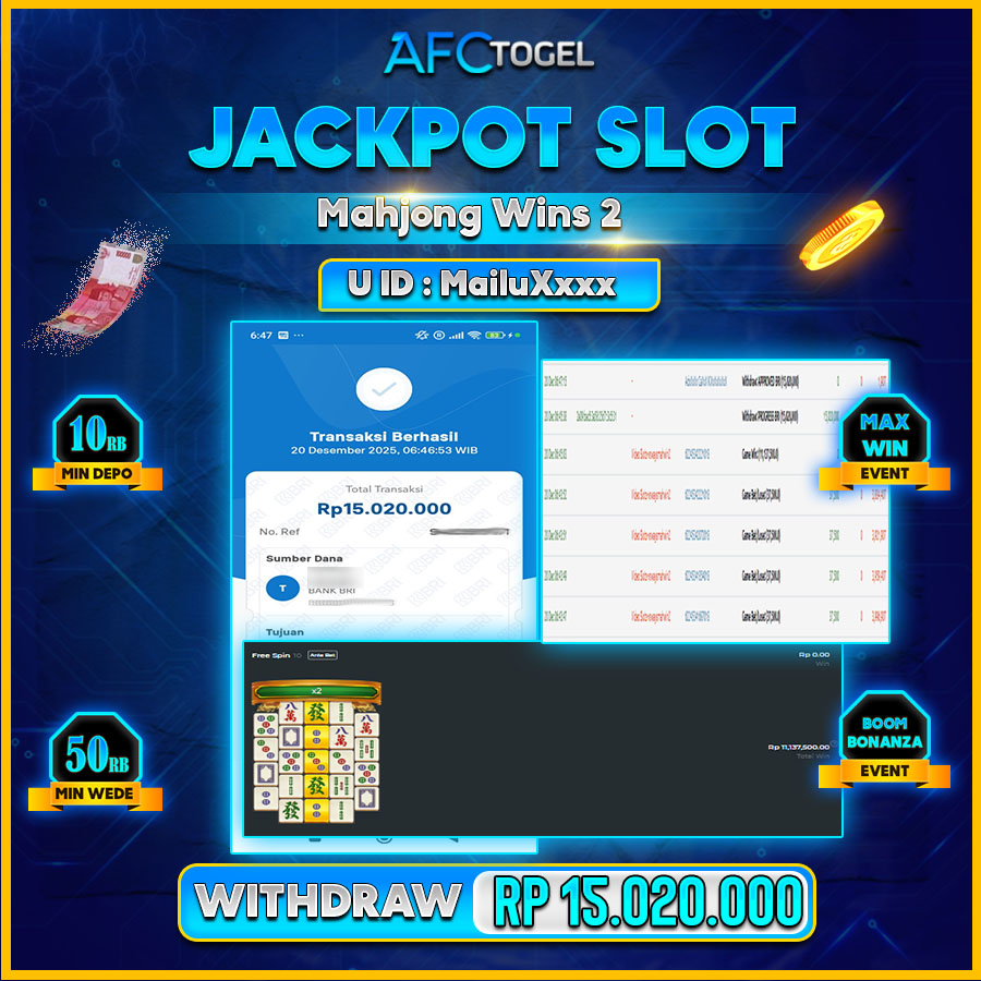 AFCTOGEL JACKPOT Mahjong Wins 2  Rp.15.020.000.,-LUNAS